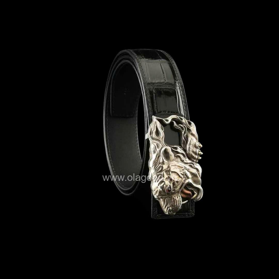 Thắt lưng nam da cá sấu - Khóa bạc ý S925 đầu hổ - Hình ảnh 5