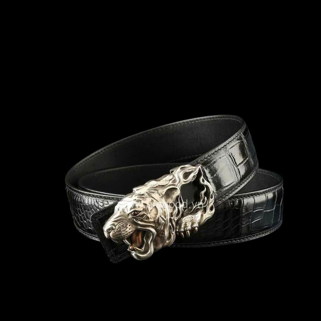 Thắt lưng nam da cá sấu - Khóa bạc ý S925 đầu hổ - Hình ảnh 3