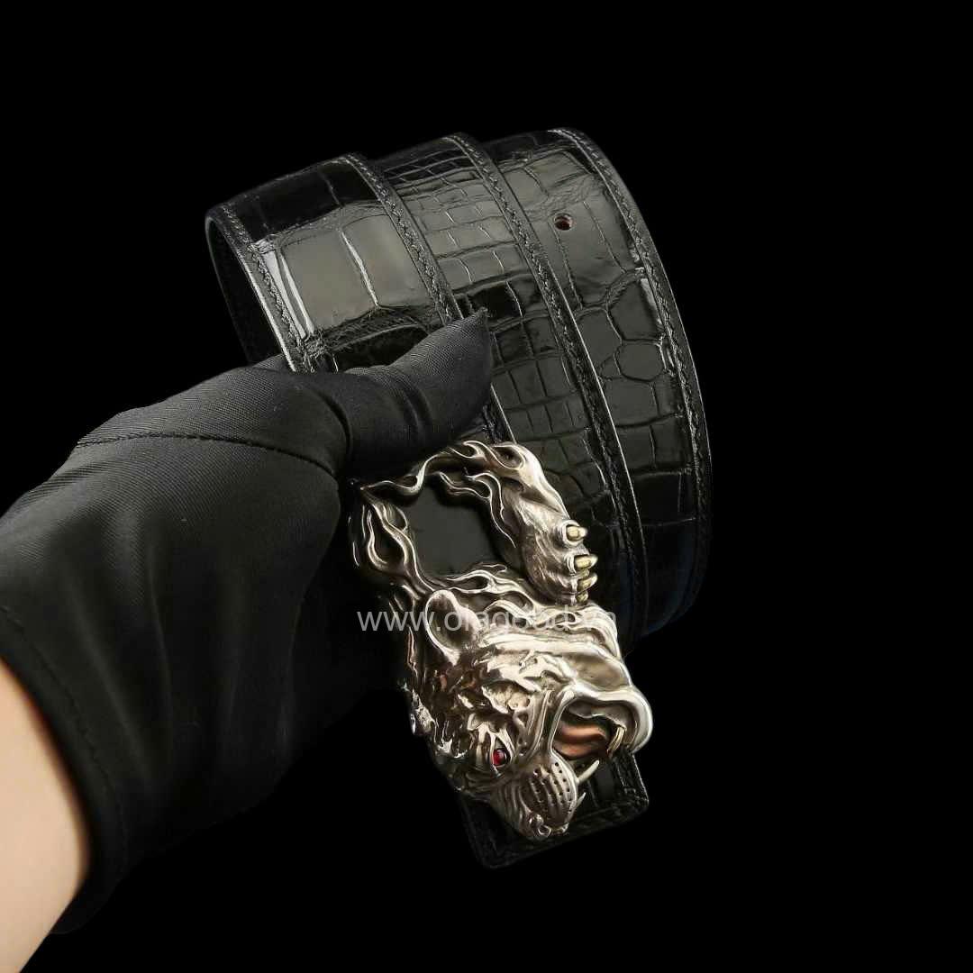 Thắt lưng nam da cá sấu - Khóa bạc ý S925 đầu hổ - Hình ảnh 4