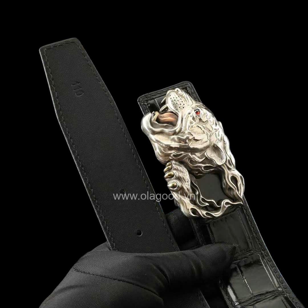 Thắt lưng nam da cá sấu - Khóa bạc ý S925 đầu hổ - Hình ảnh 9