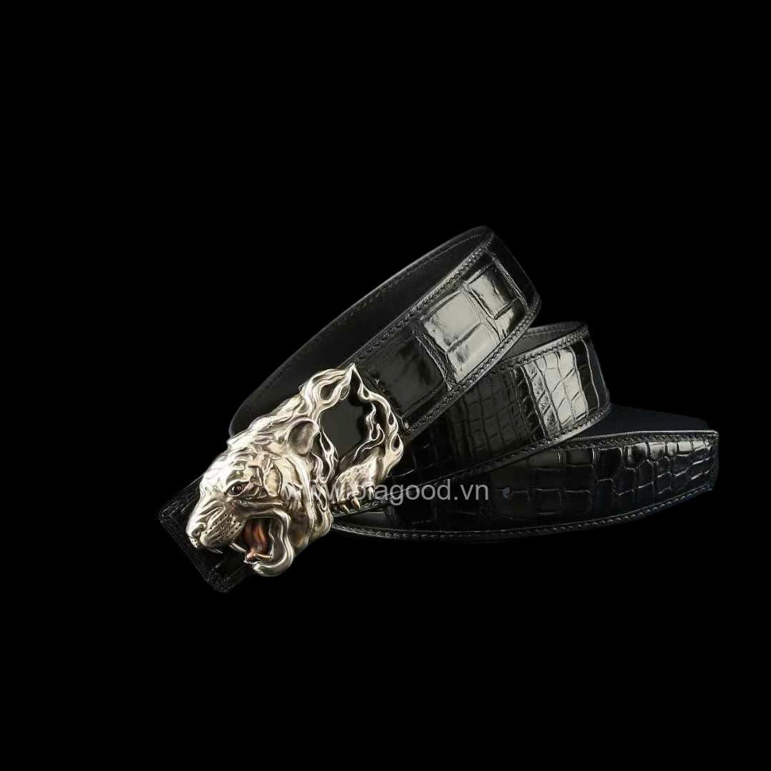 Thắt lưng nam da cá sấu - Khóa bạc ý S925 đầu hổ