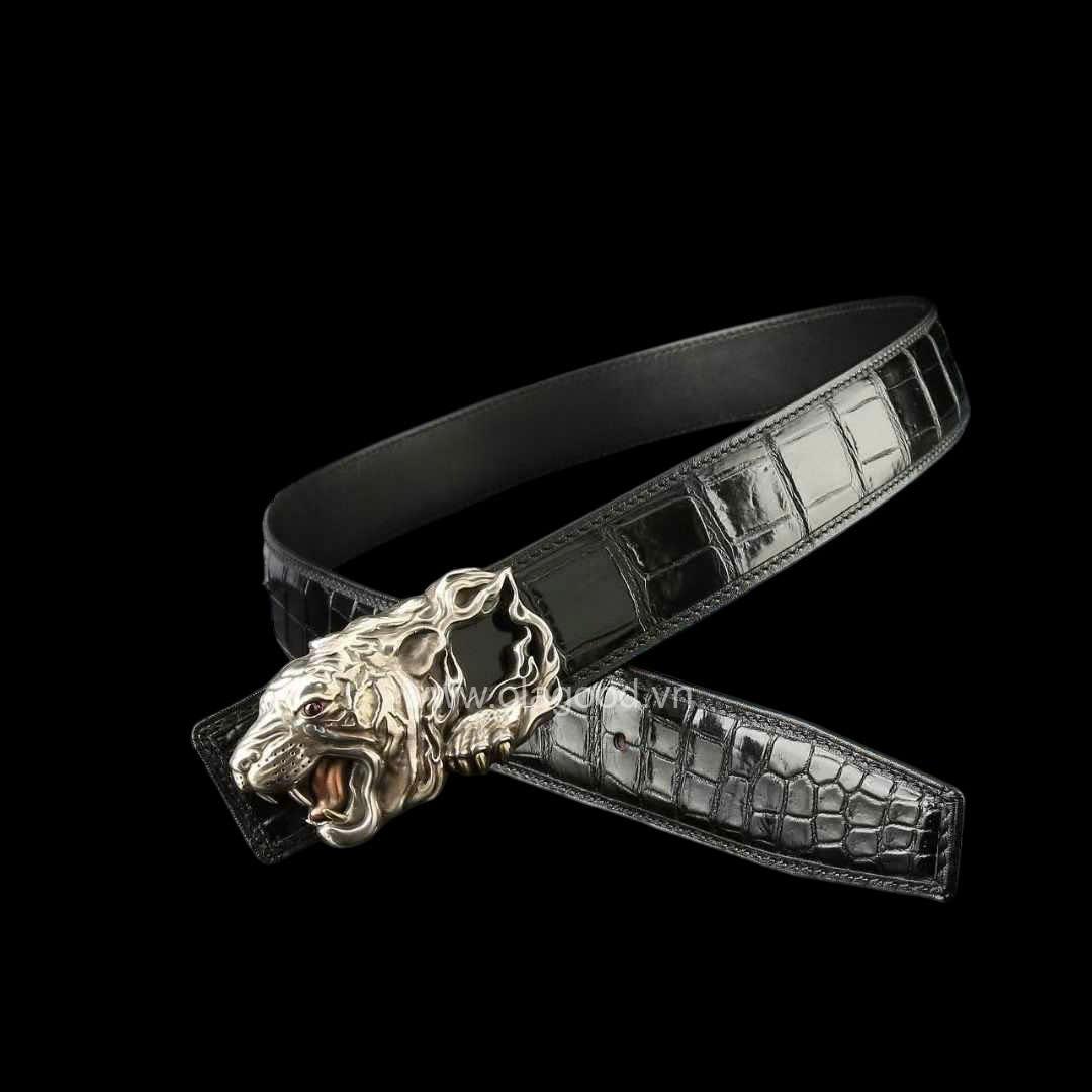Thắt lưng nam da cá sấu - Khóa bạc ý S925 đầu hổ - Hình ảnh 6