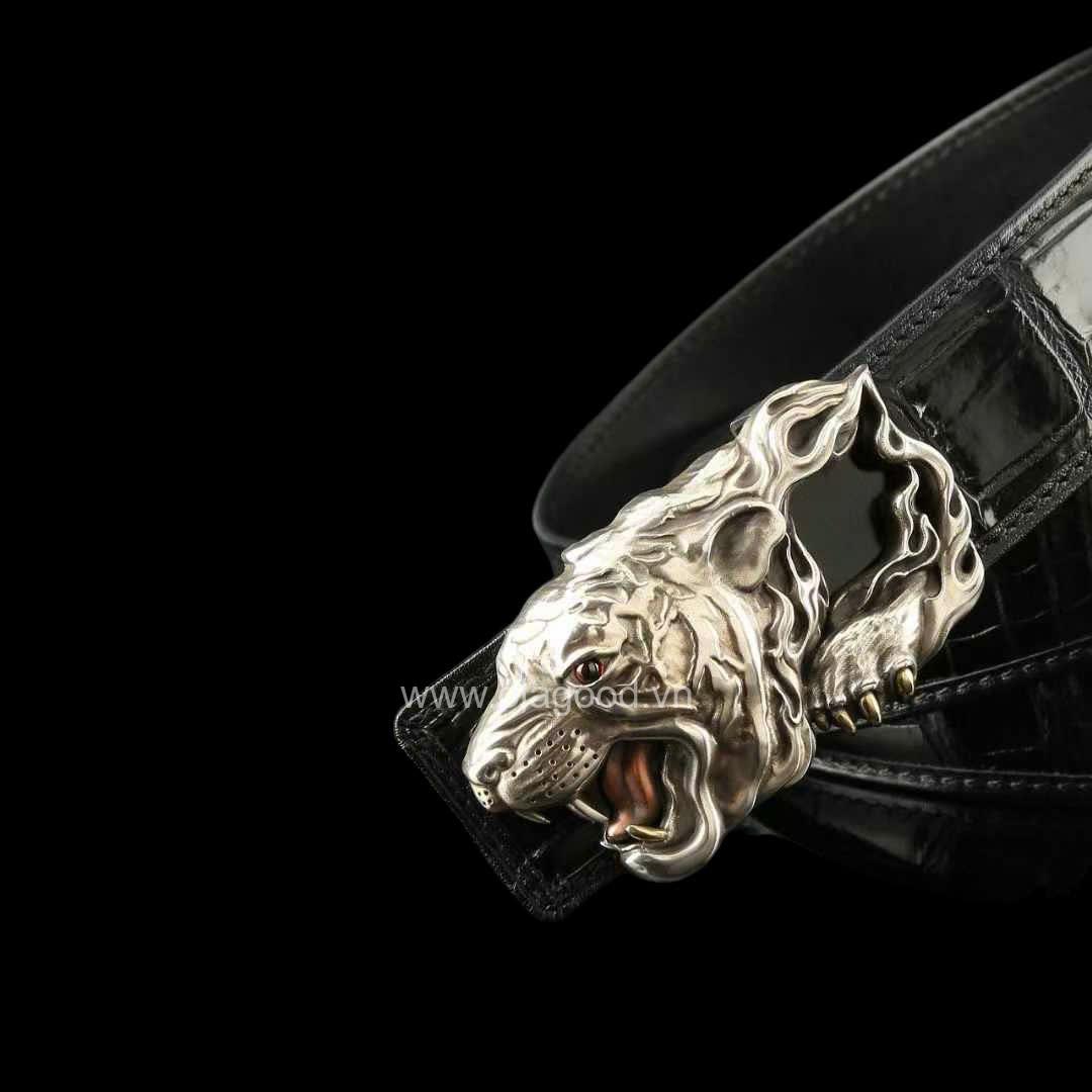 Thắt lưng nam da cá sấu - Khóa bạc ý S925 đầu hổ - Hình ảnh 8
