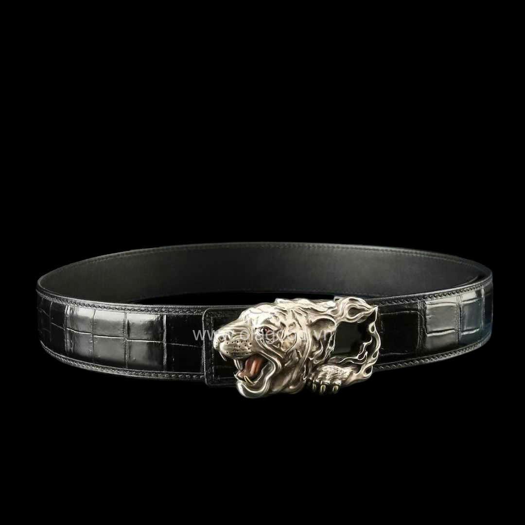 Thắt lưng nam da cá sấu - Khóa bạc ý S925 đầu hổ - Hình ảnh 7