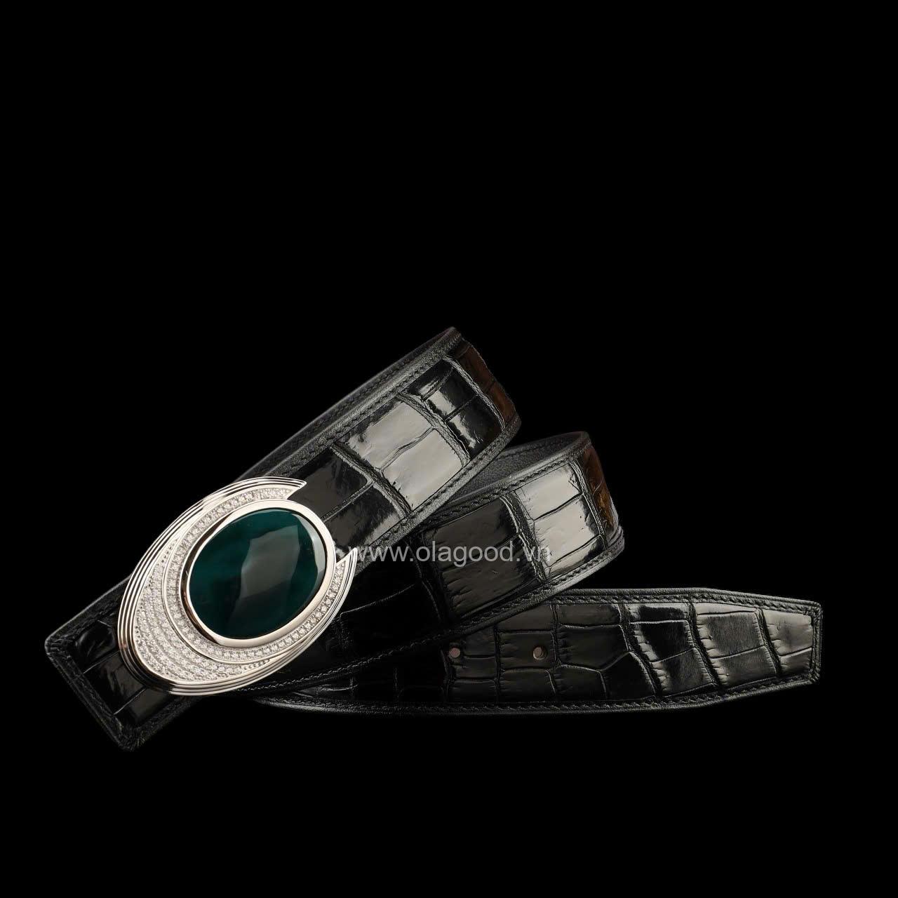 Dây lưng nam da cá sấu - Khóa bạc Ý S925