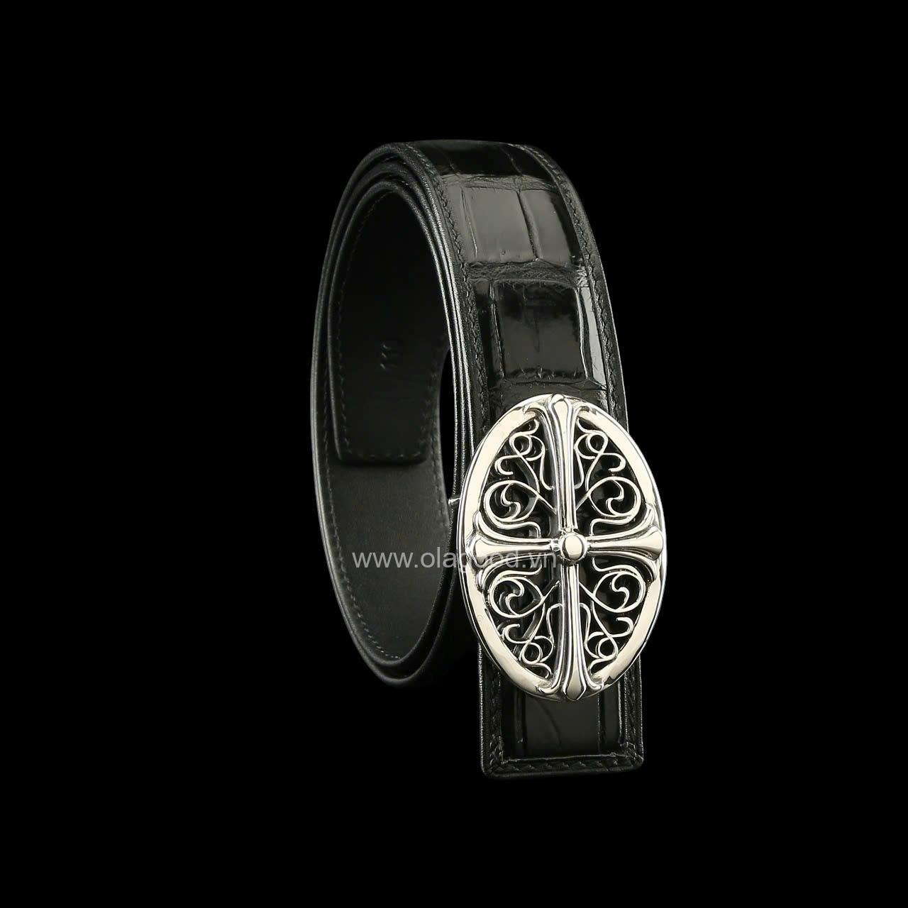 Dây nịt cá sấu cao cấp - Khóa bạc Ý S925 hình elip - Hình ảnh 5