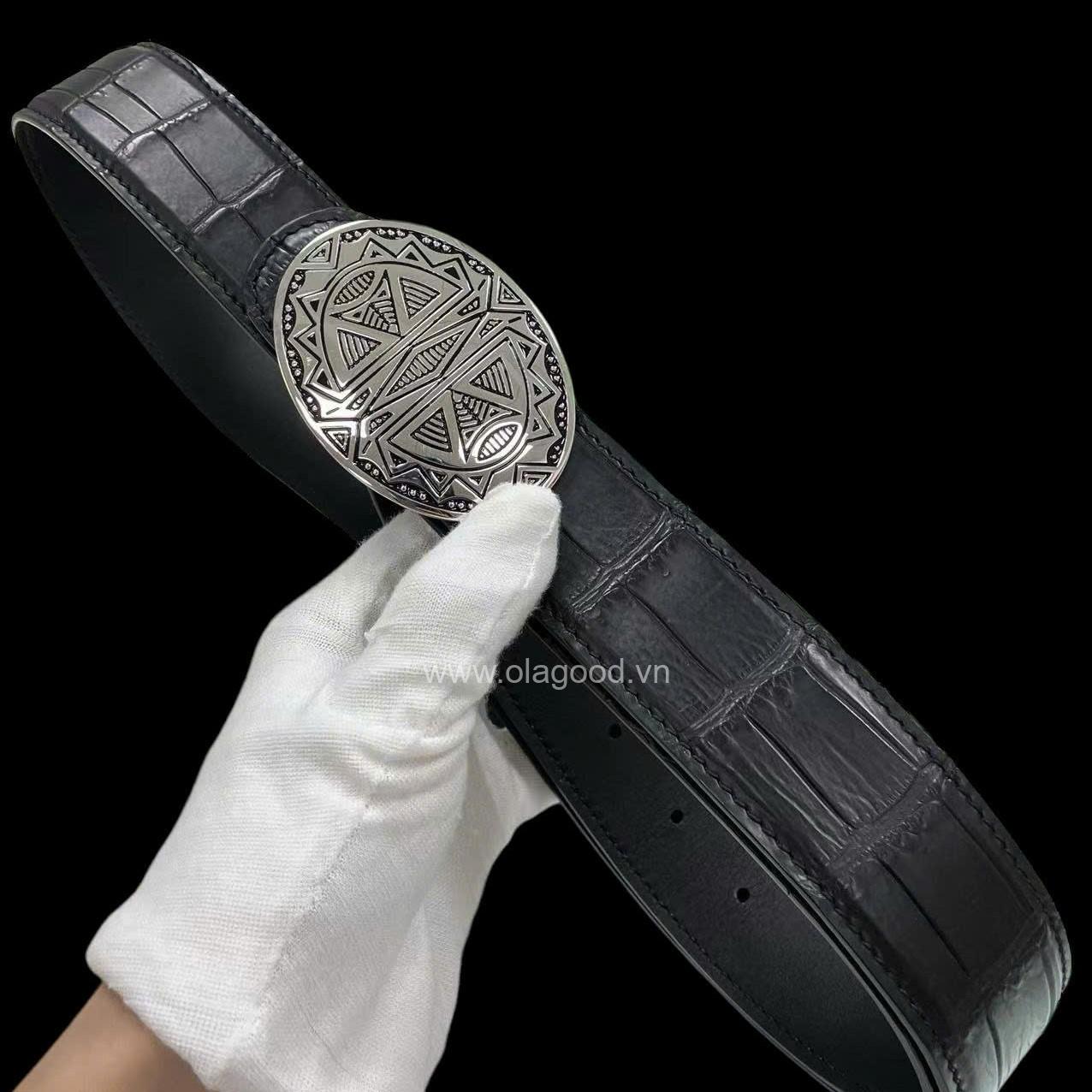 Dây nịt nam cá sấu - Khóa bạc Ý S925 - Hình ảnh 4