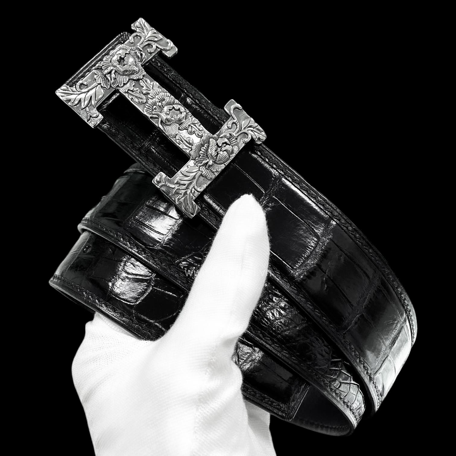 Dây nịt nam cá sấu chính hãng - Khóa bạc Ý S925 - Hình ảnh 2