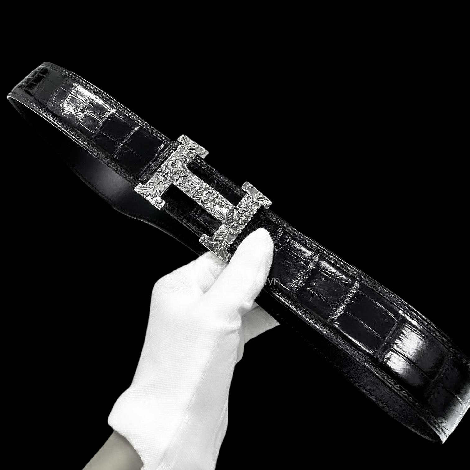 Dây nịt nam cá sấu chính hãng - Khóa bạc Ý S925 - Hình ảnh 4