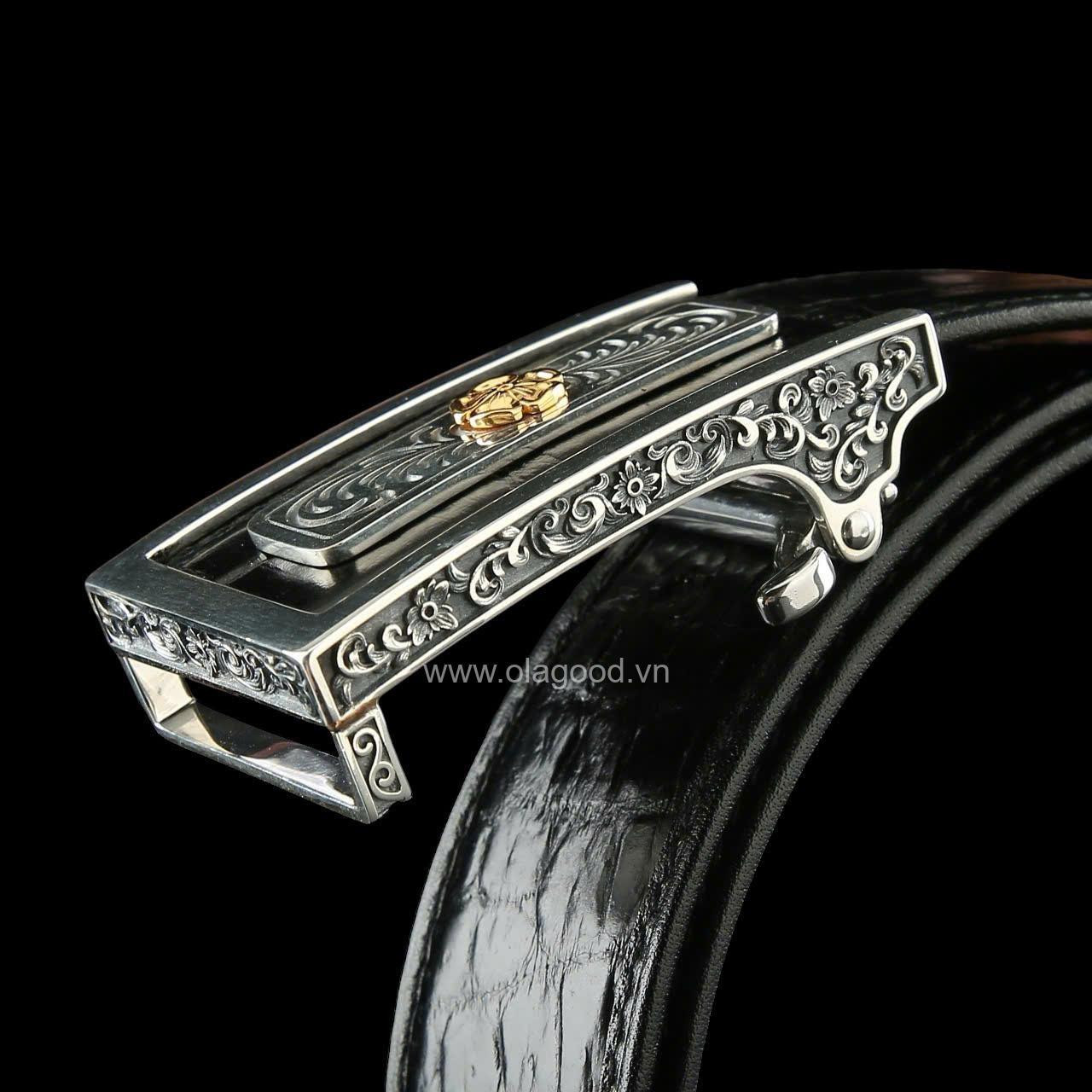 Dây nịt nam da cá sấu - Khóa bạc Ý S925 cao cấp - Hình ảnh 7