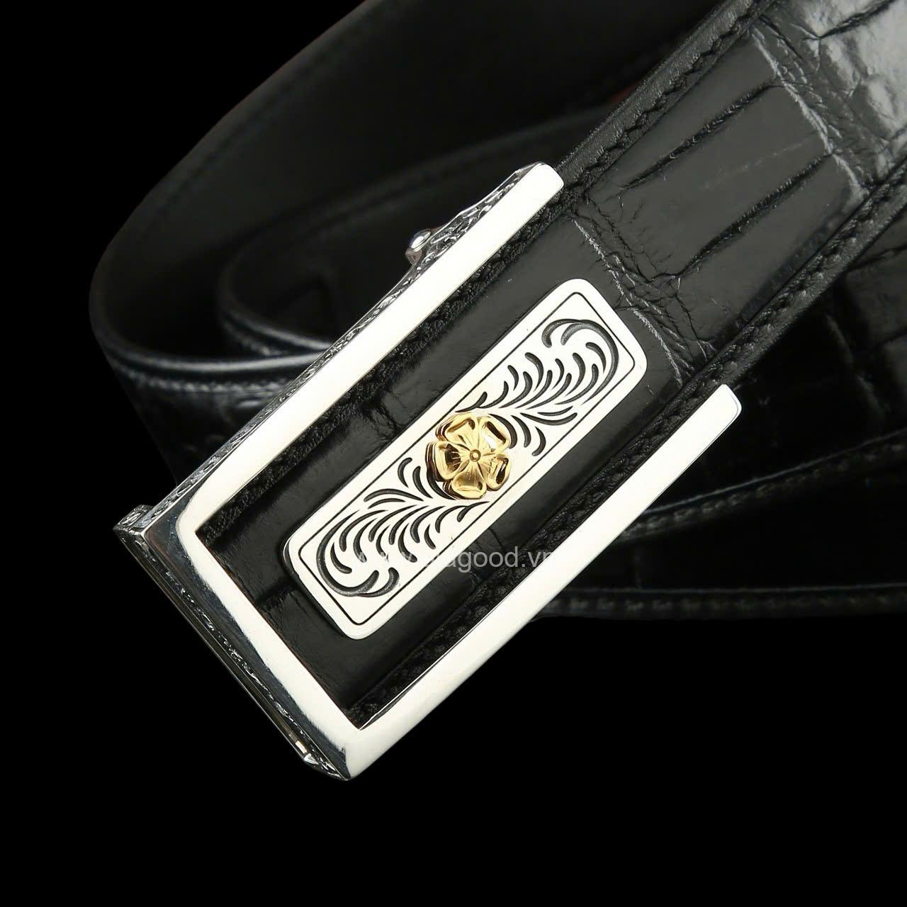 Dây nịt nam da cá sấu - Khóa bạc Ý S925 cao cấp - Hình ảnh 6