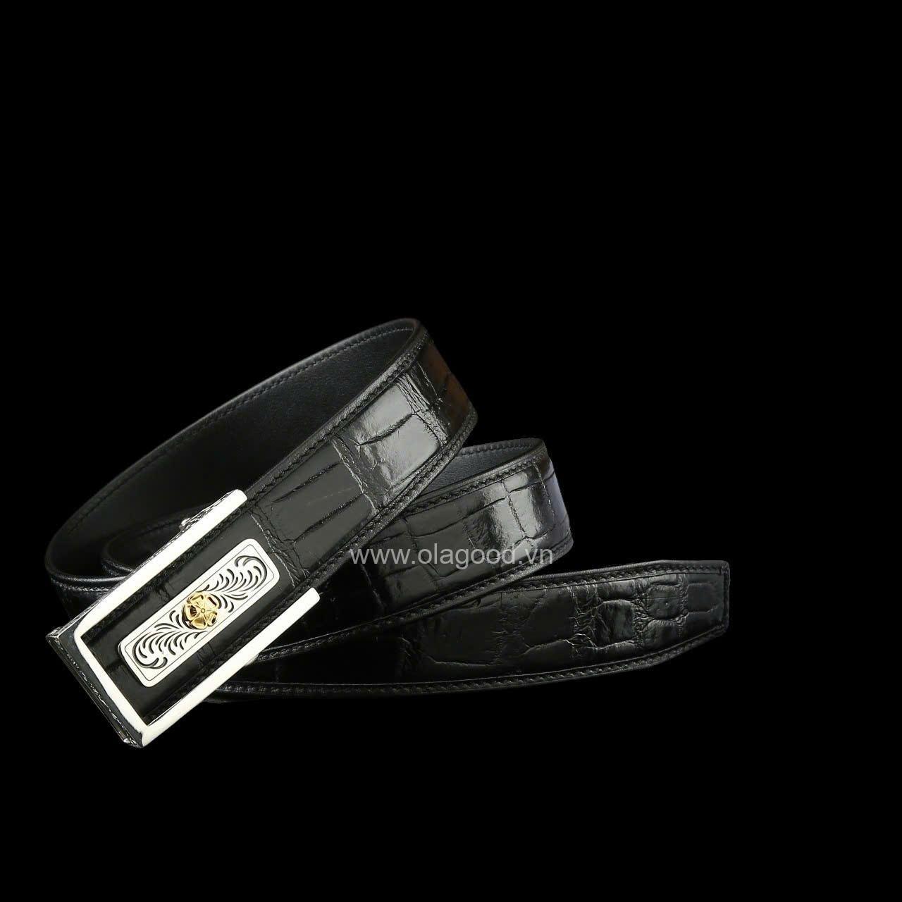 Dây nịt nam da cá sấu - Khóa bạc Ý S925 cao cấp