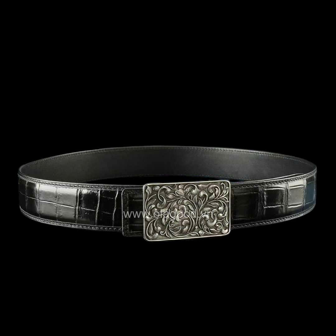 Dây nịt nam da cá sấu xịn - Khóa bạc ý S925 - Hình ảnh 3