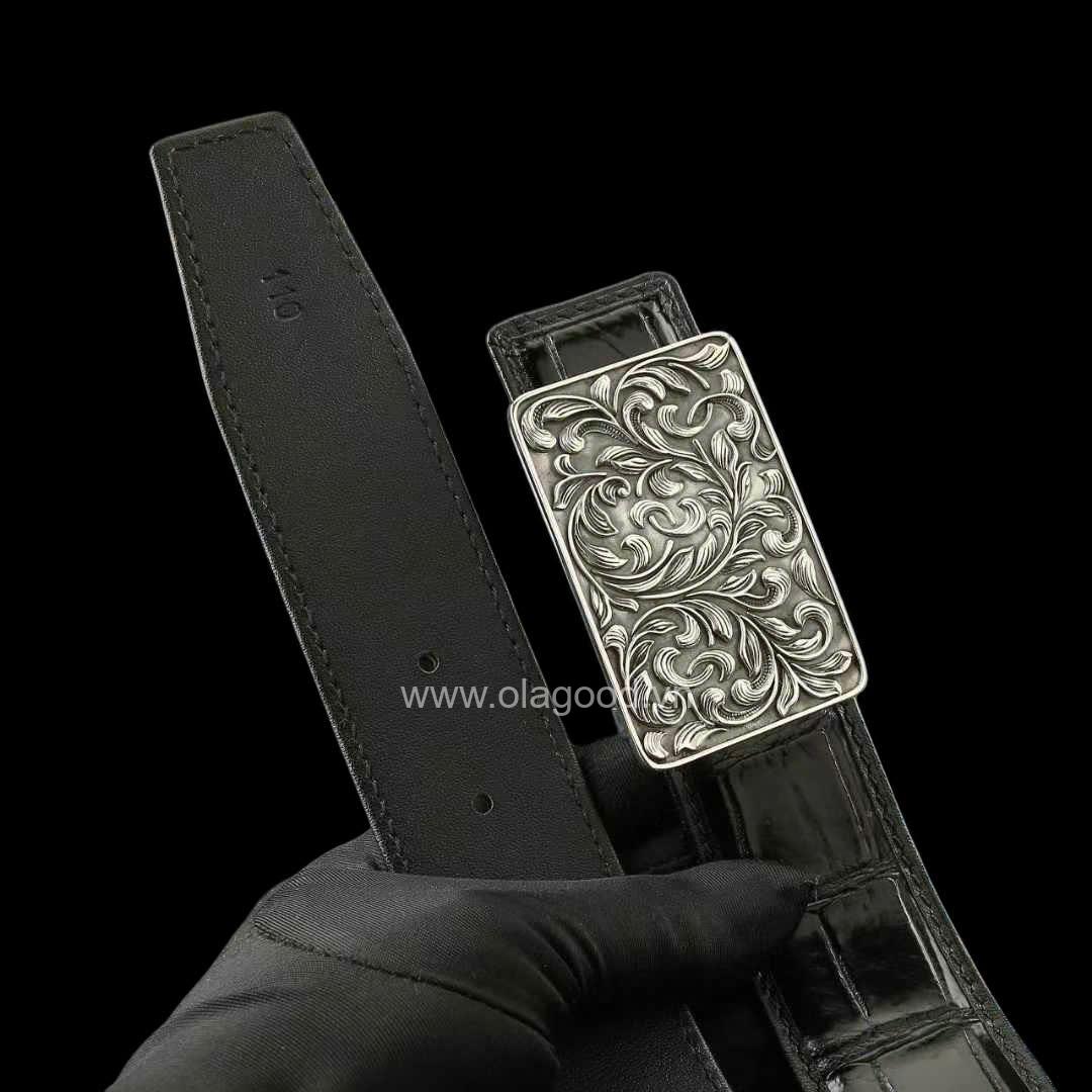 Dây nịt nam da cá sấu xịn - Khóa bạc ý S925 - Hình ảnh 10