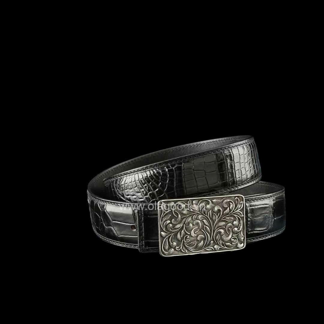 Dây nịt nam da cá sấu xịn - Khóa bạc ý S925 - Hình ảnh 4