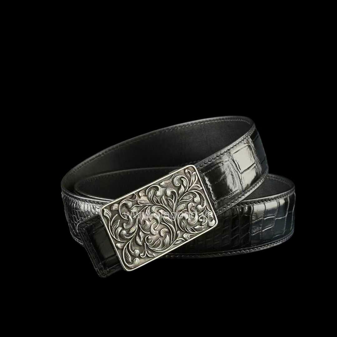 Dây nịt nam da cá sấu xịn - Khóa bạc ý S925 - Hình ảnh 5