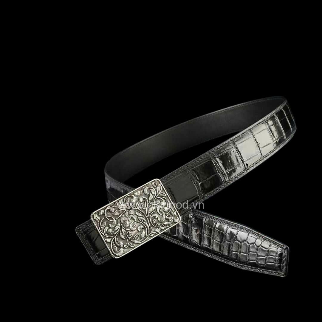 Dây nịt nam da cá sấu xịn - Khóa bạc ý S925 - Hình ảnh 6