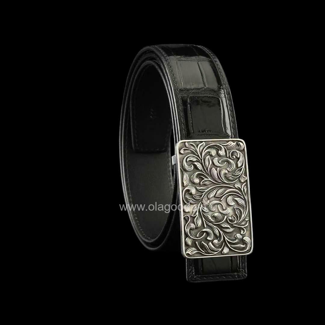 Dây nịt nam da cá sấu xịn - Khóa bạc ý S925 - Hình ảnh 7