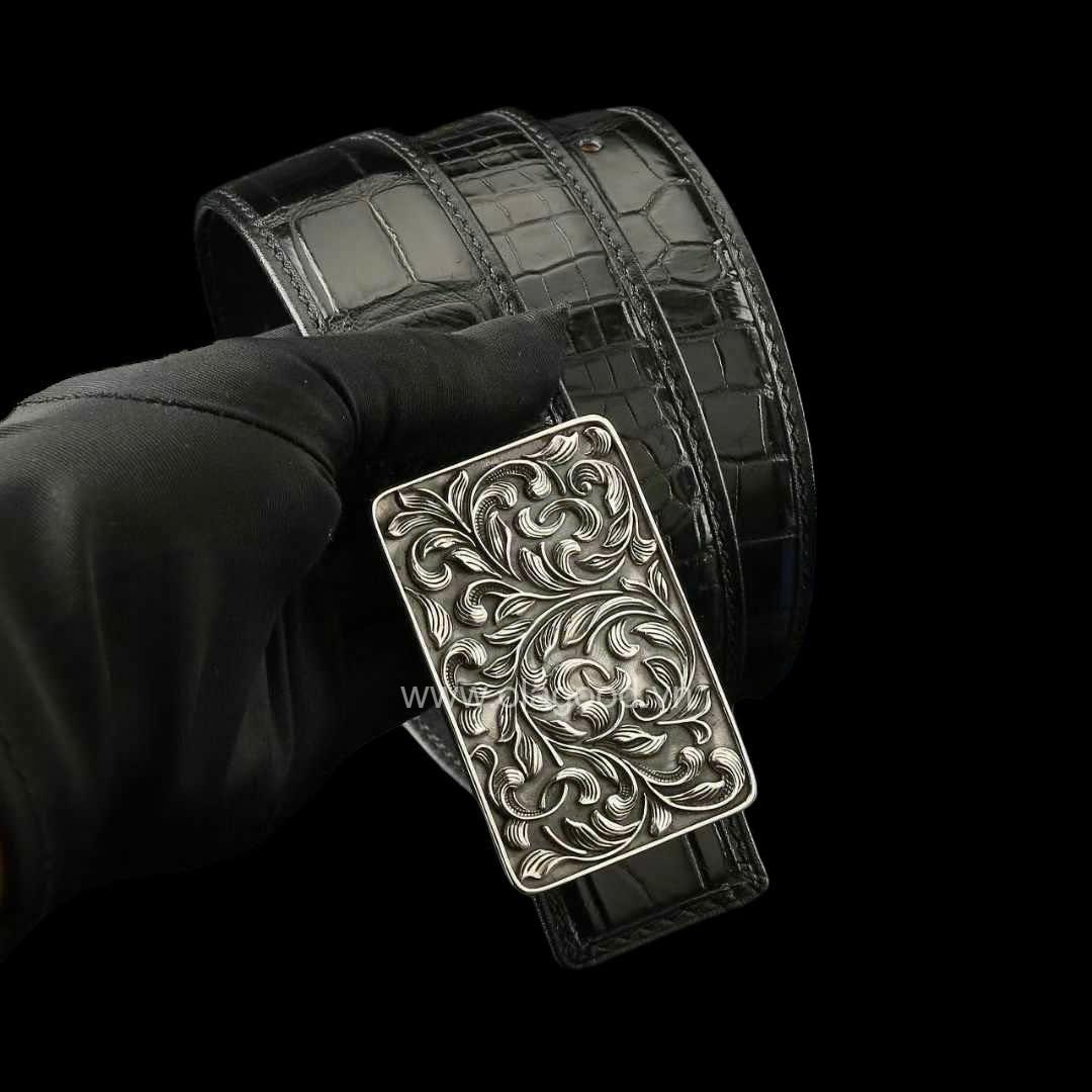 Dây nịt nam da cá sấu xịn - Khóa bạc ý S925 - Hình ảnh 8