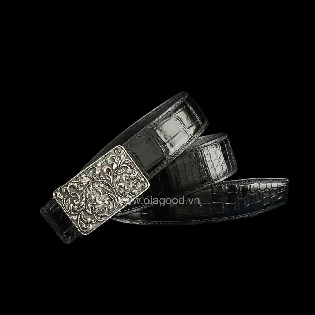 Dây nịt nam da cá sấu xịn - Khóa bạc ý S925