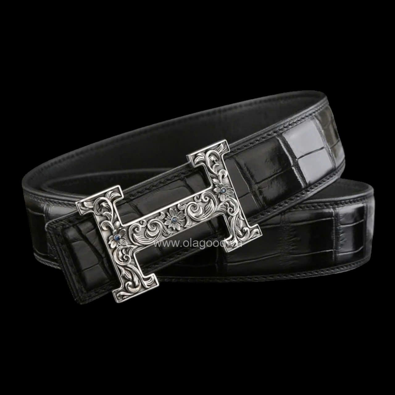 Thắt lưng cá sấu cao cấp chữ H - Khóa bạc Ý S925 - Hình ảnh 5