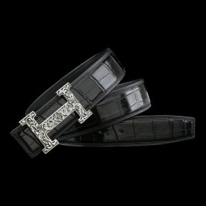 Thắt lưng cá sấu cao cấp chữ H - Khóa bạc Ý S925
