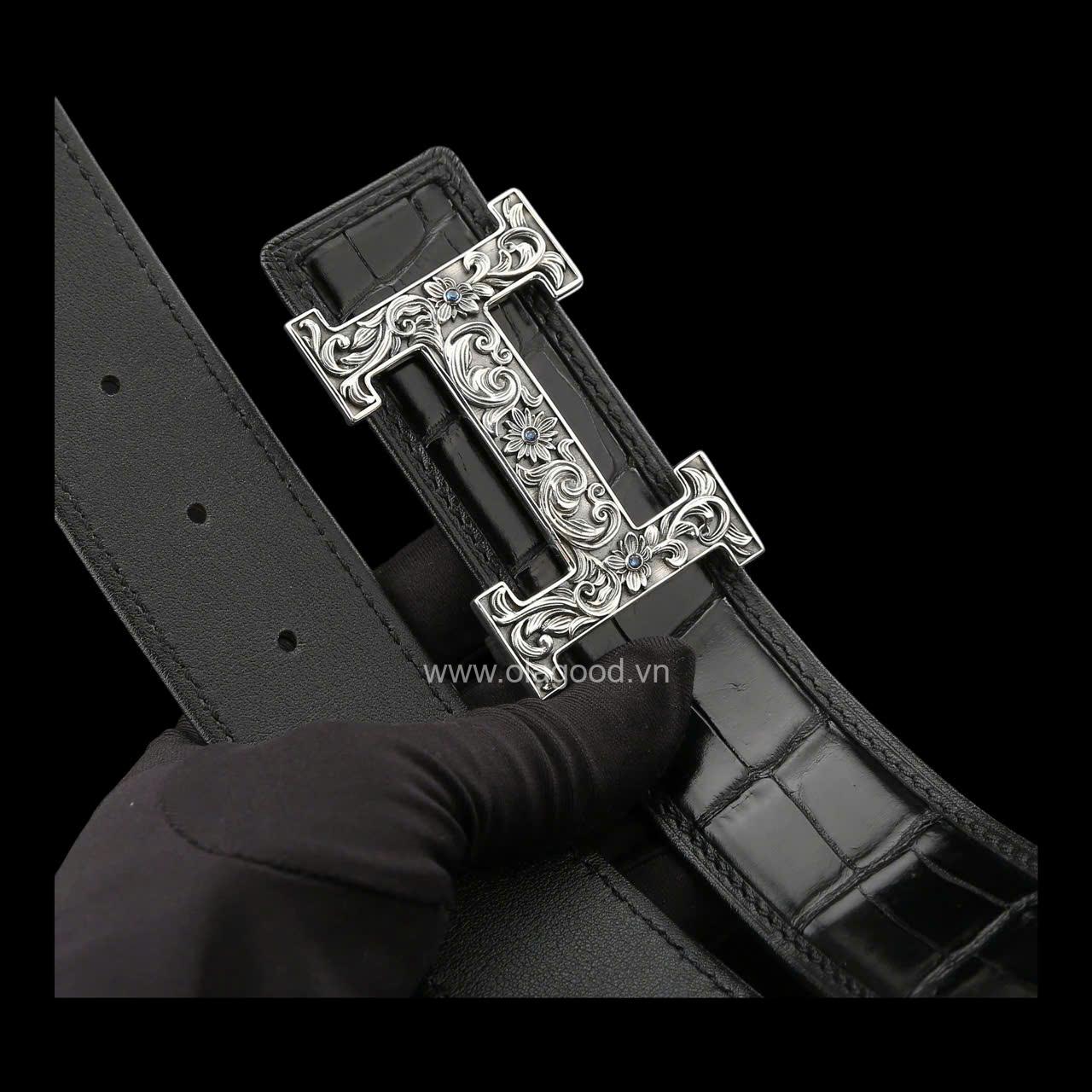 Thắt lưng cá sấu cao cấp chữ H - Khóa bạc Ý S925 - Hình ảnh 6