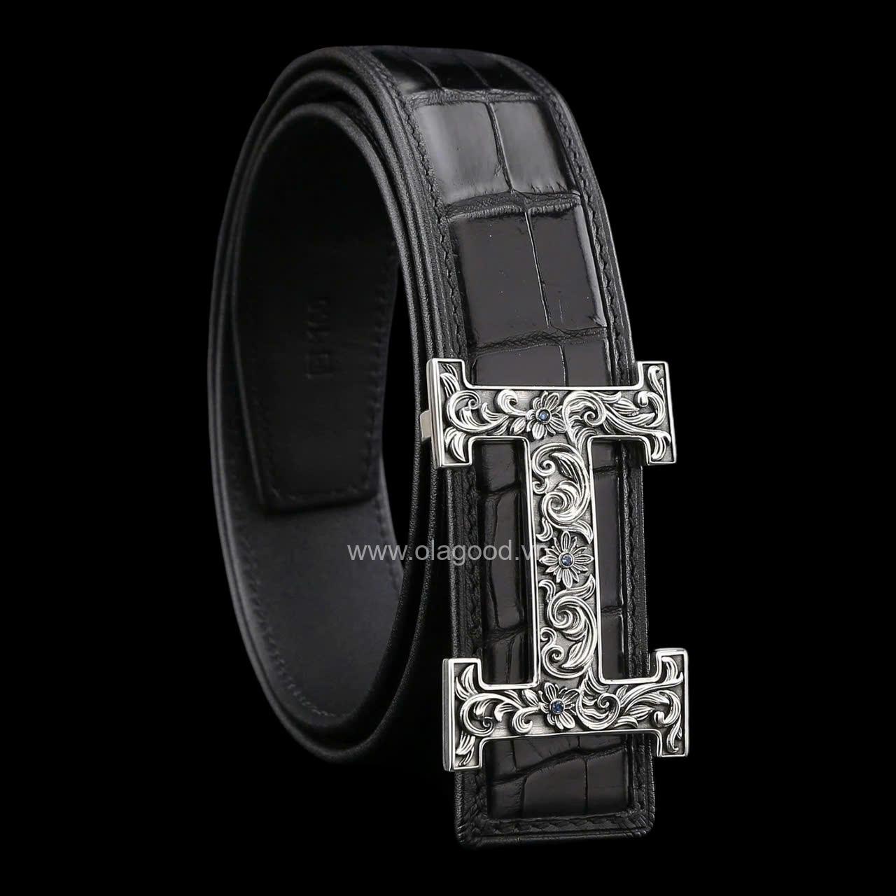 Thắt lưng cá sấu cao cấp chữ H - Khóa bạc Ý S925 - Hình ảnh 3