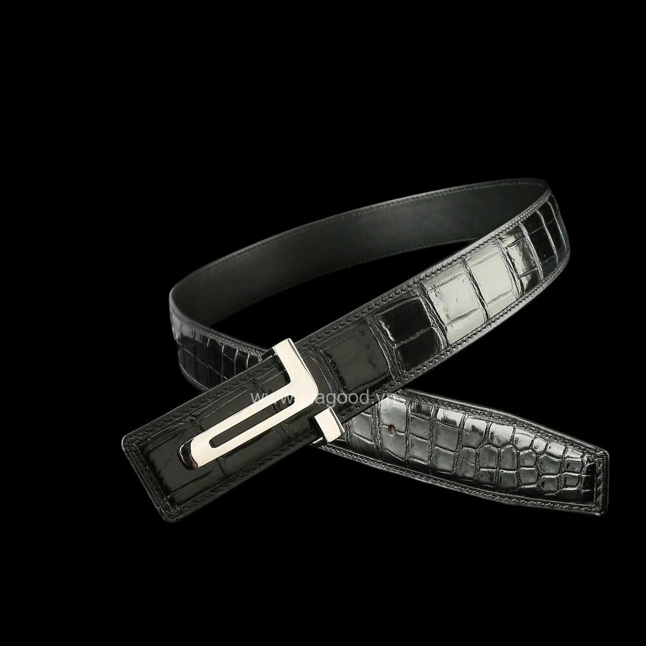 Thắt lưng cá sấu nam - Khóa bạc Ý S925 hình chữ T - Hình ảnh 9