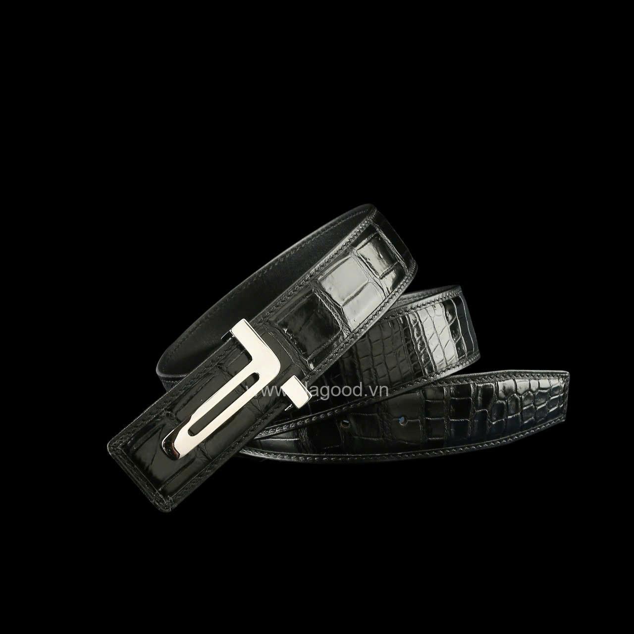 Thắt lưng cá sấu nam - Khóa bạc Ý S925 hình chữ T
