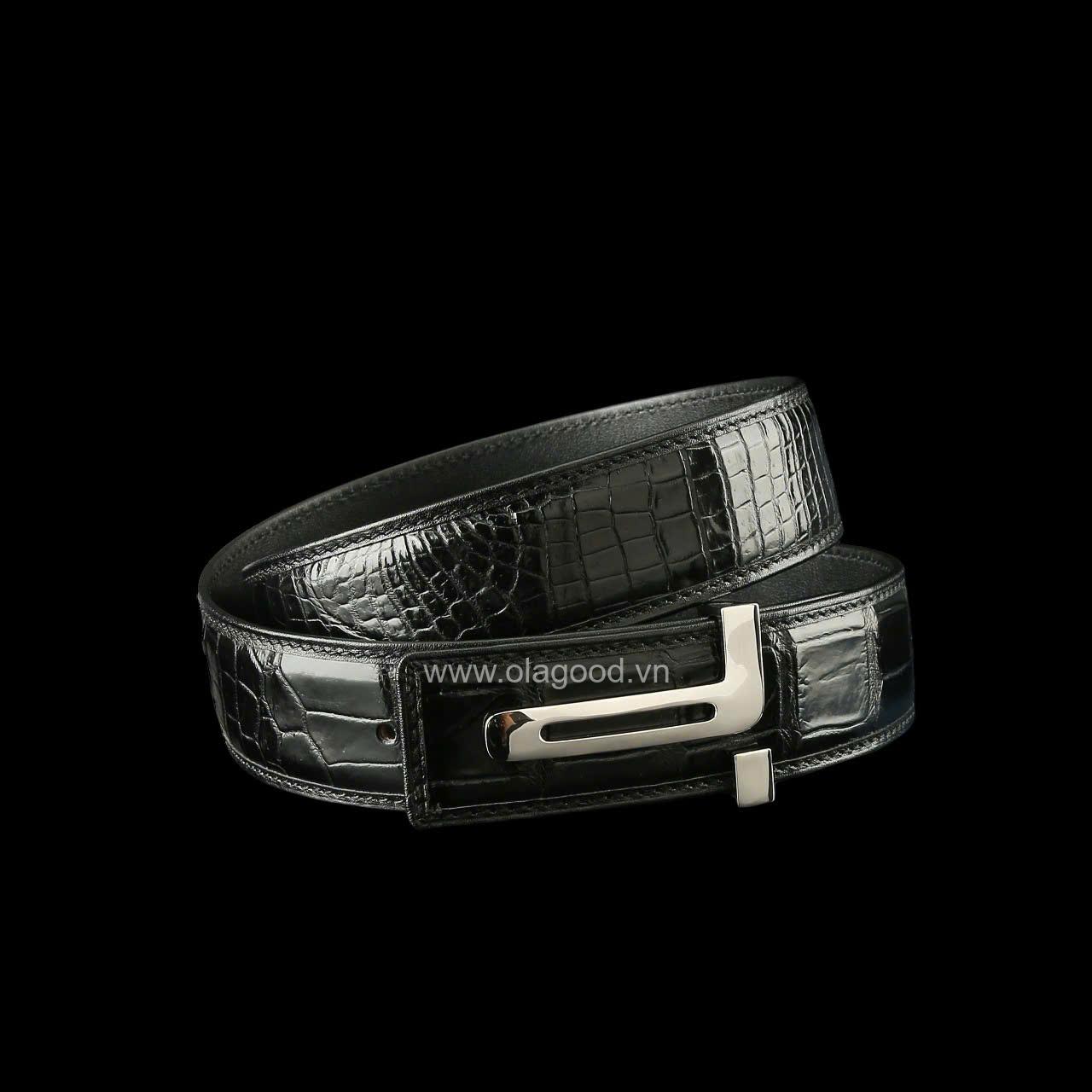 Thắt lưng cá sấu nam - Khóa bạc Ý S925 hình chữ T - Hình ảnh 3