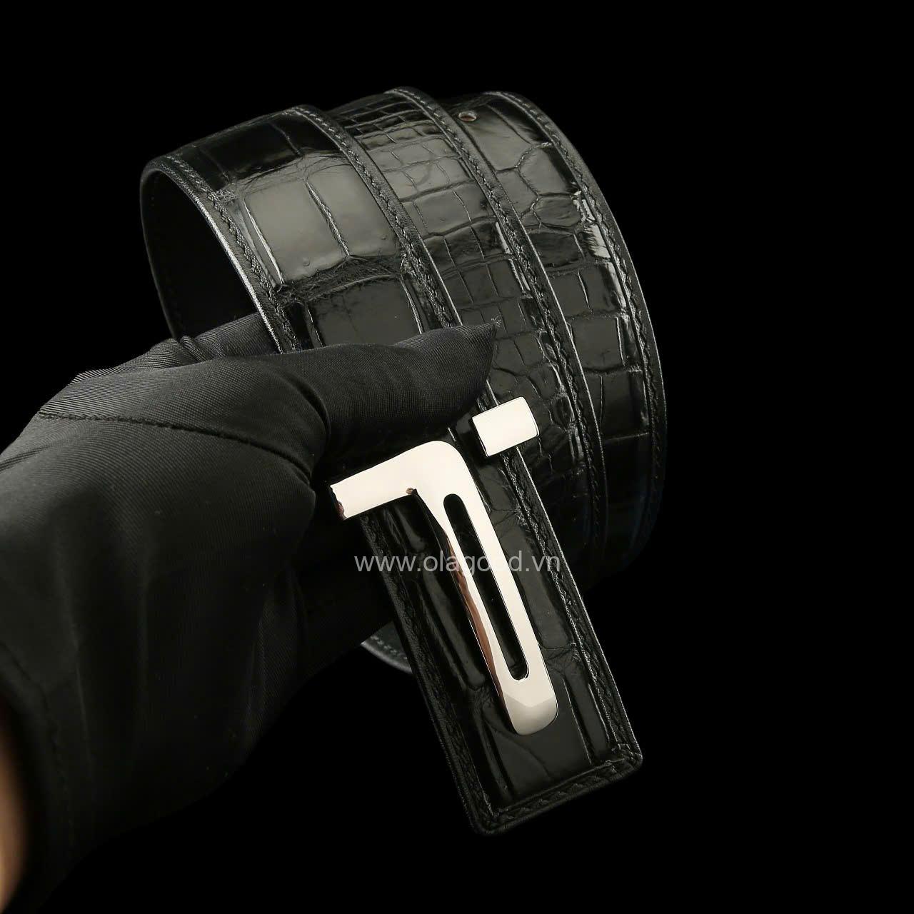 Thắt lưng cá sấu nam - Khóa bạc Ý S925 hình chữ T - Hình ảnh 4