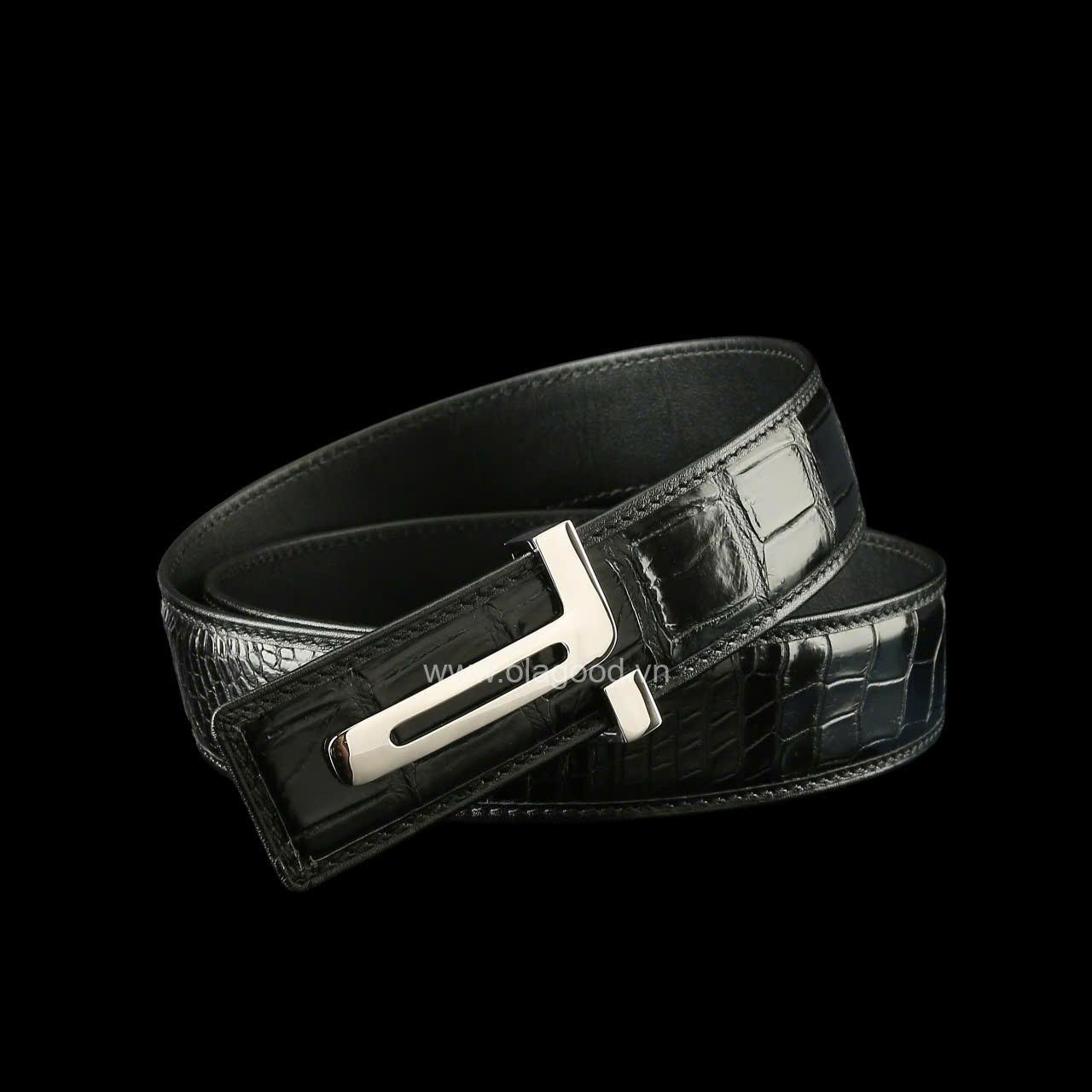 Thắt lưng cá sấu nam - Khóa bạc Ý S925 hình chữ T - Hình ảnh 5