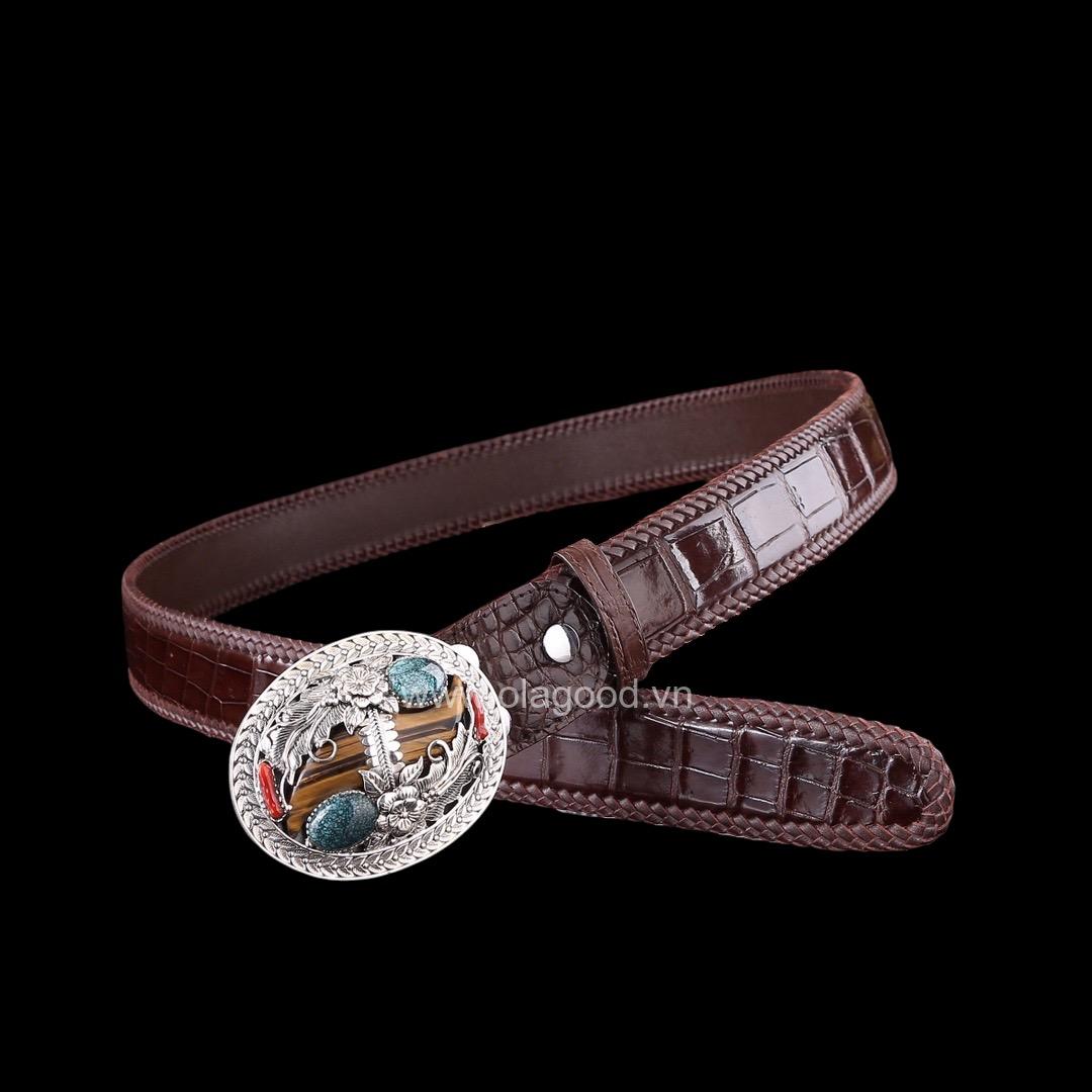 Thắt lưng cá sấu xịn - Khóa bạc Ý S925 điêu khắc thủ công - Hình ảnh 6