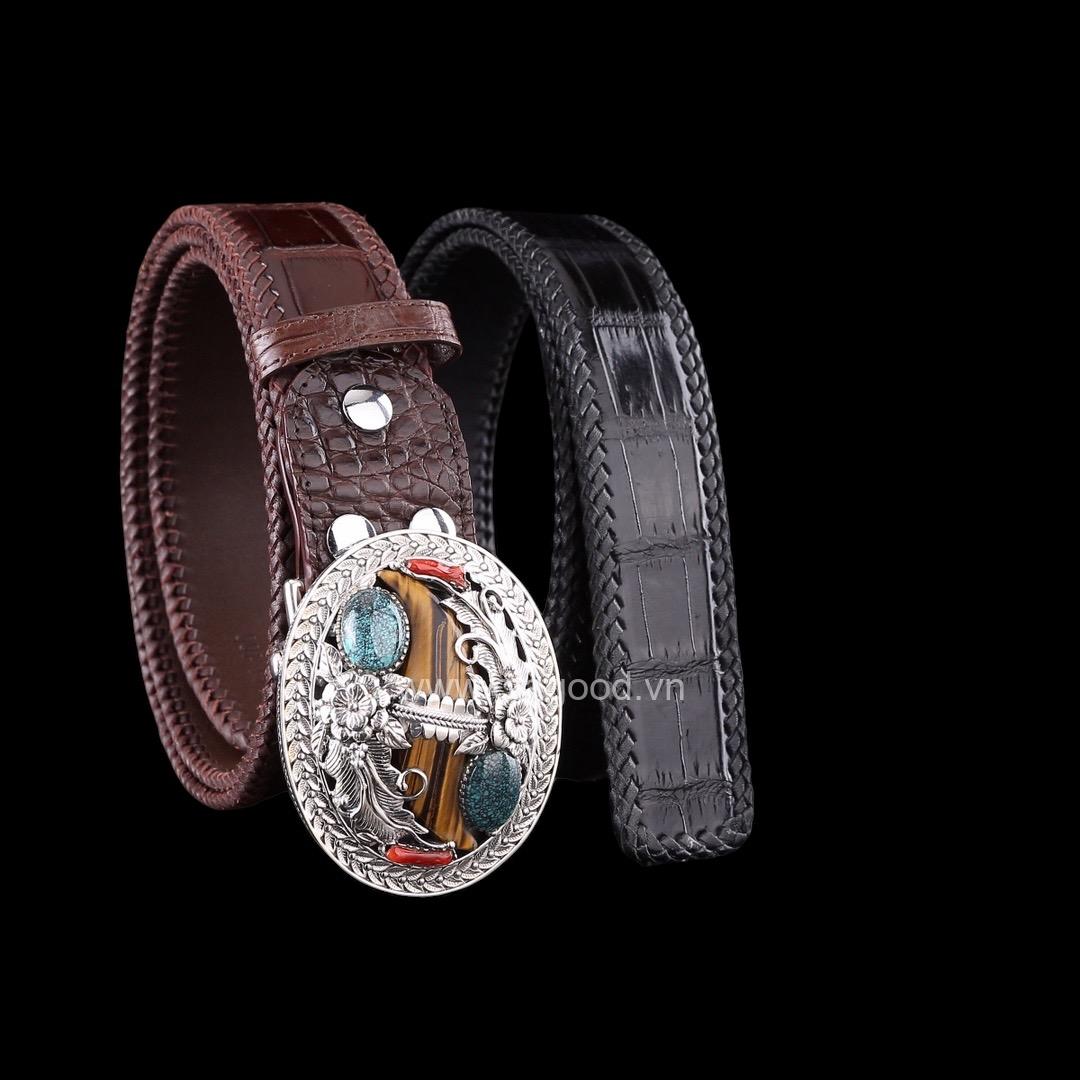 Thắt lưng cá sấu xịn - Khóa bạc Ý S925 điêu khắc thủ công - Hình ảnh 7