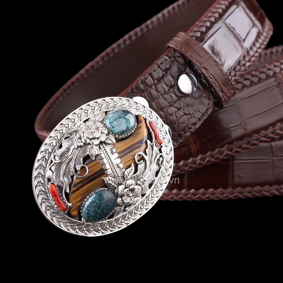 Thắt lưng cá sấu xịn - Khóa bạc Ý S925 điêu khắc thủ công - Hình ảnh 8