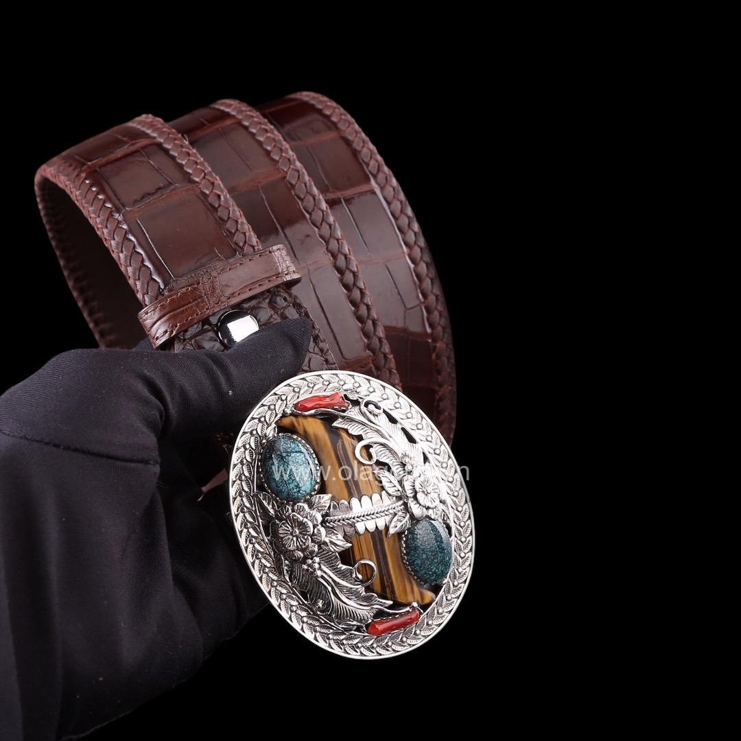 Thắt lưng cá sấu xịn - Khóa bạc Ý S925 điêu khắc thủ công - Hình ảnh 3