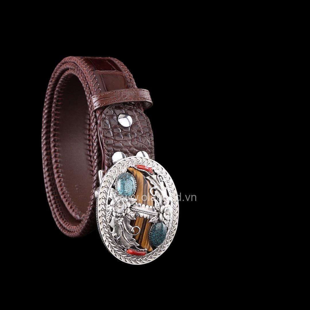 Thắt lưng cá sấu xịn - Khóa bạc Ý S925 điêu khắc thủ công - Hình ảnh 4