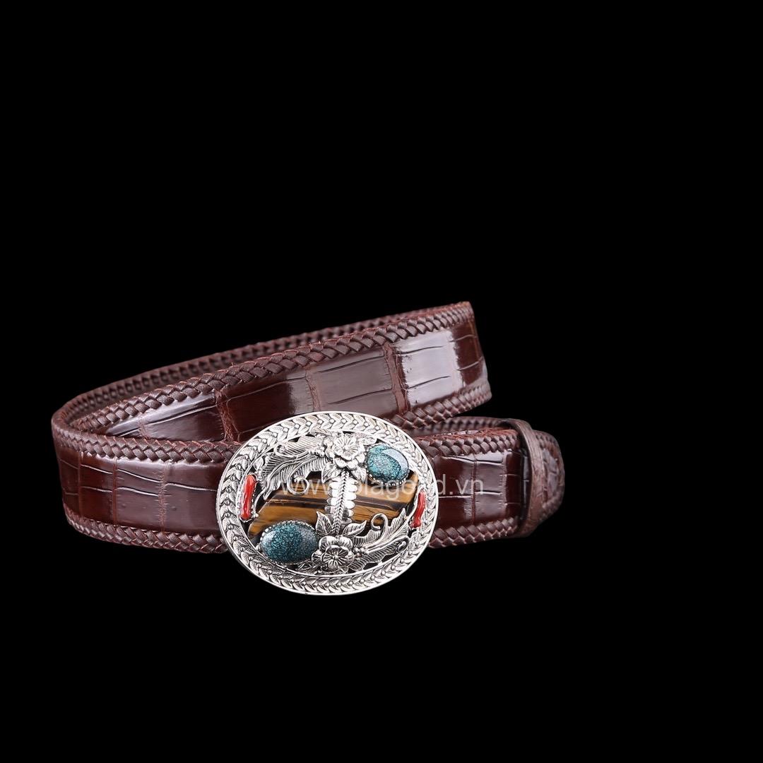 Thắt lưng cá sấu xịn - Khóa bạc Ý S925 điêu khắc thủ công - Hình ảnh 5