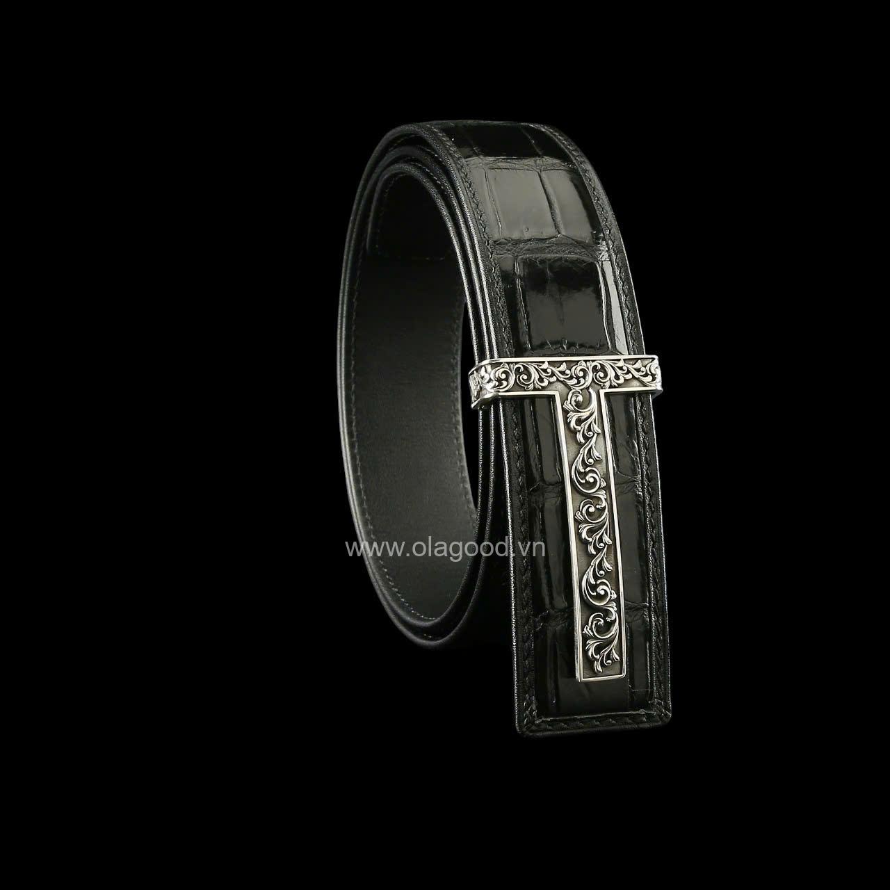 Thắt lưng nam cá sấu - Khóa bạc Ý S925 chữ T - Hình ảnh 5