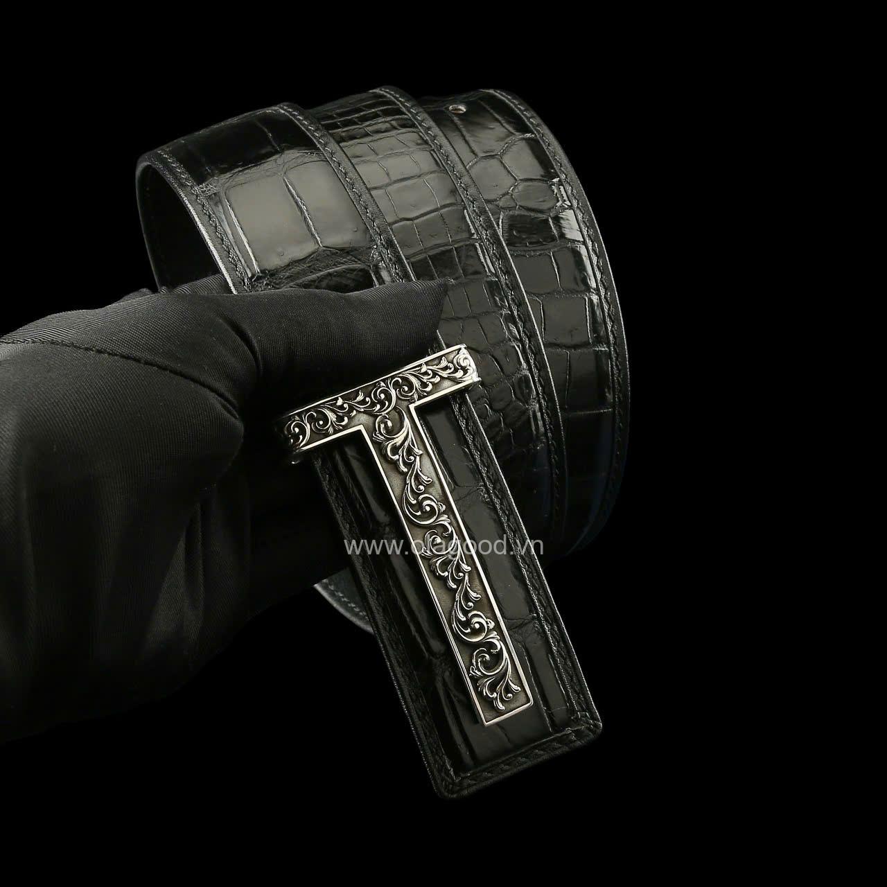 Thắt lưng nam cá sấu - Khóa bạc Ý S925 chữ T - Hình ảnh 7