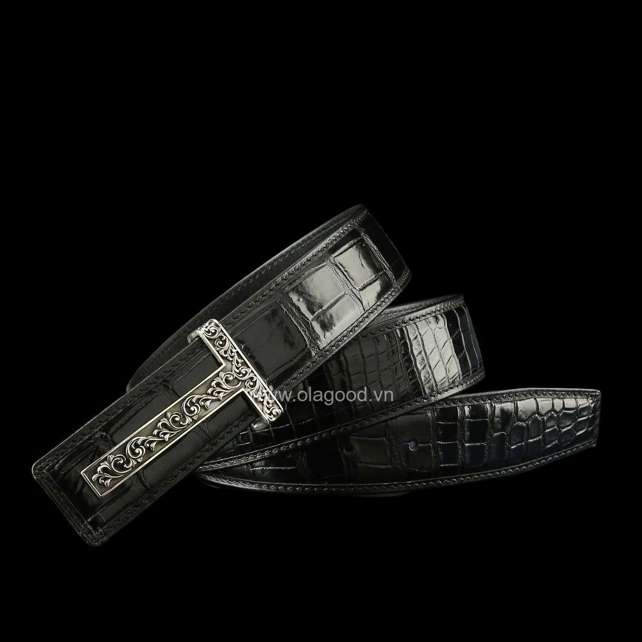 Thắt lưng nam cá sấu - Khóa bạc Ý S925 chữ T