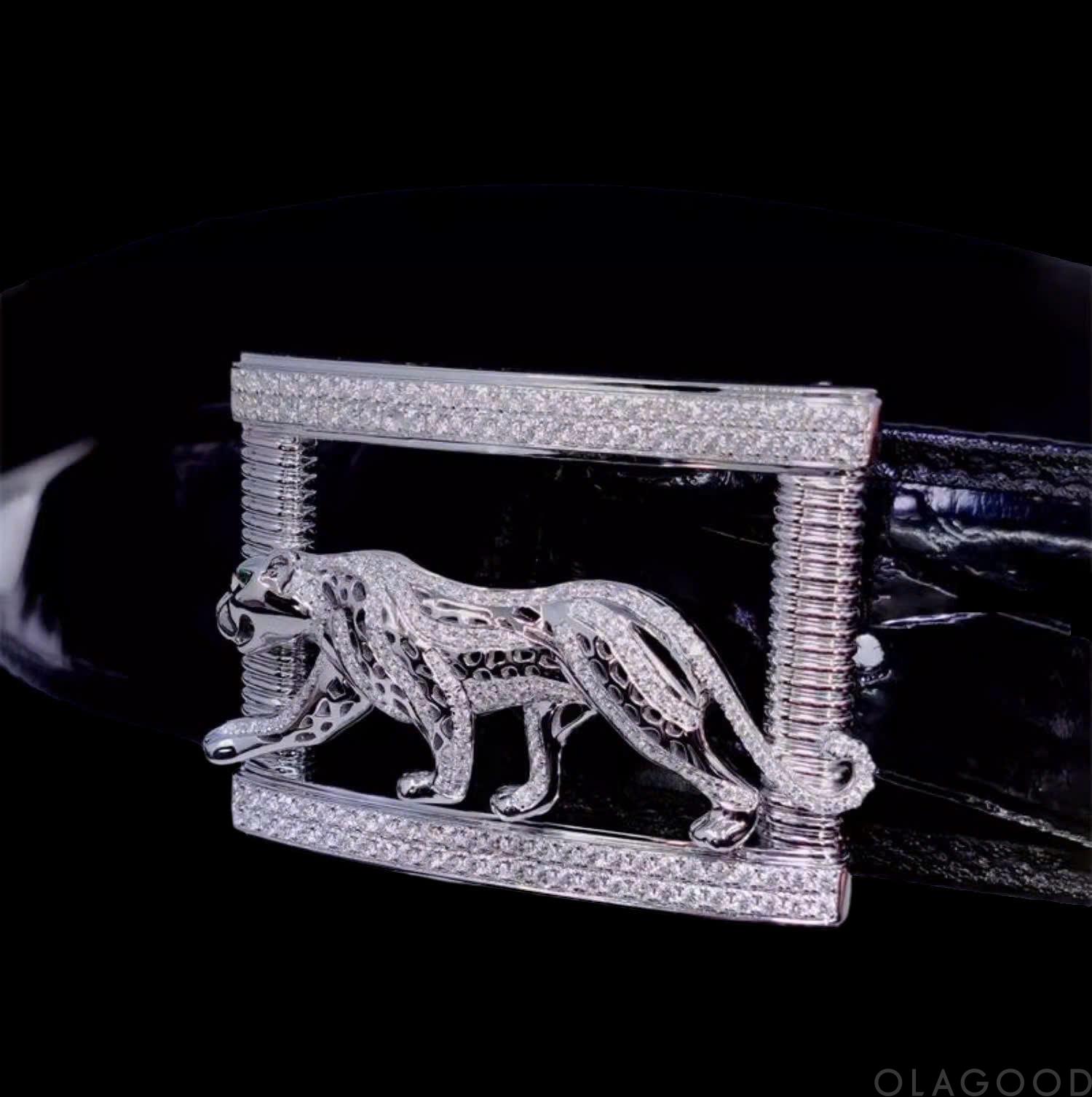 Đầu khóa thắt lưng hình con báo - Bạc ý 925 mạ vàng trắng, đính kim cương Moissanite - KB0185 - Hình ảnh 6
