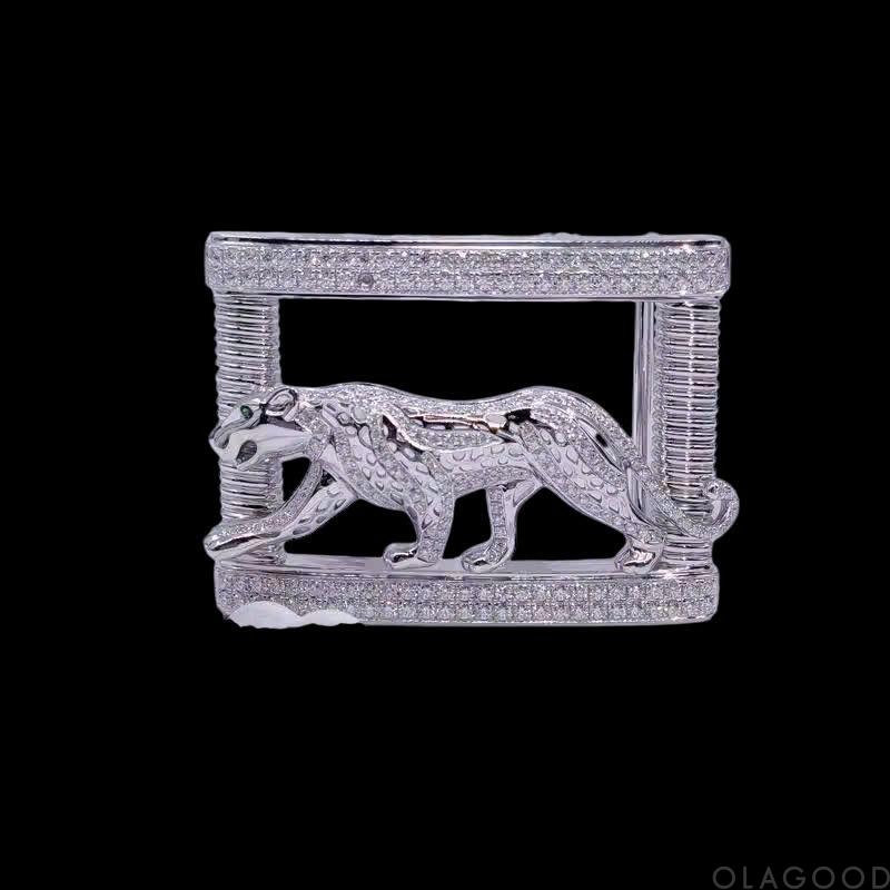 Đầu khóa thắt lưng hình con báo - Bạc ý 925 mạ vàng trắng, đính kim cương Moissanite - KB0185 - Hình ảnh 7