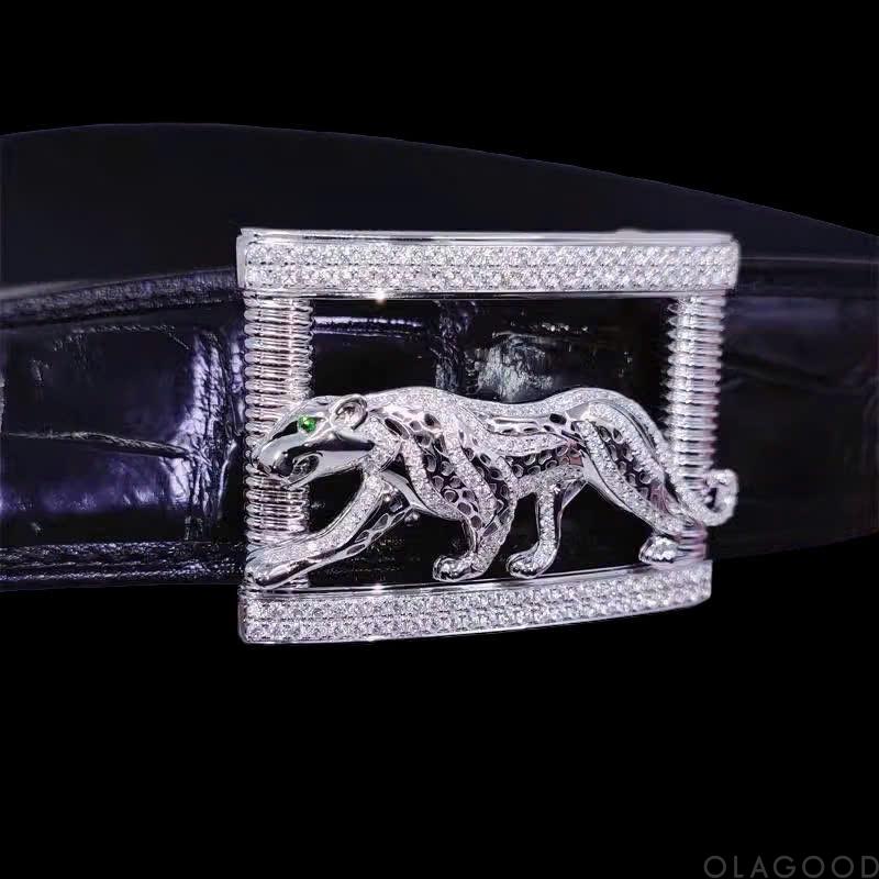 Đầu khóa thắt lưng hình con báo - Bạc ý 925 mạ vàng trắng, đính kim cương Moissanite - KB0185 - Hình ảnh 3