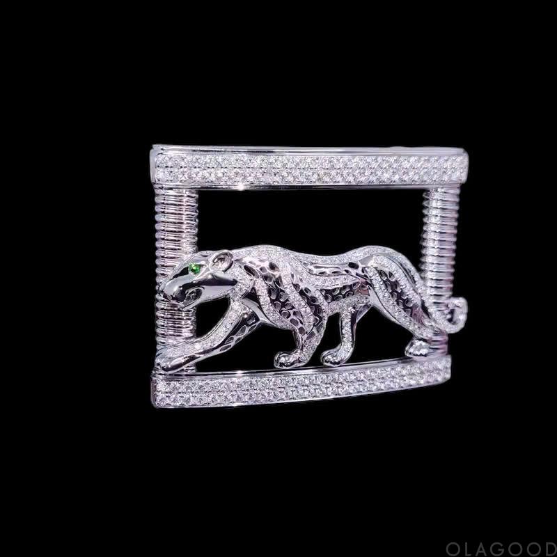 Đầu khóa thắt lưng hình con báo - Bạc ý 925 mạ vàng trắng, đính kim cương Moissanite - KB0185 - Hình ảnh 8