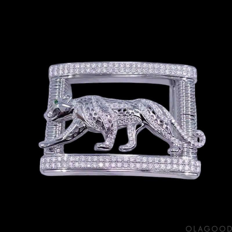 Đầu khóa thắt lưng hình con báo - Bạc ý 925 mạ vàng trắng, đính kim cương Moissanite - KB0185 - Hình ảnh 2