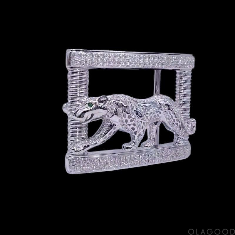 Đầu khóa thắt lưng hình con báo - Bạc ý 925 mạ vàng trắng, đính kim cương Moissanite - KB0185 - Hình ảnh 4