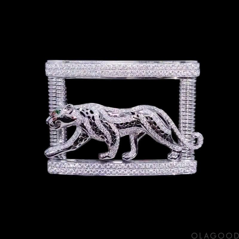 Đầu khóa thắt lưng hình con báo - Bạc ý 925 mạ vàng trắng, đính kim cương Moissanite - KB0185
