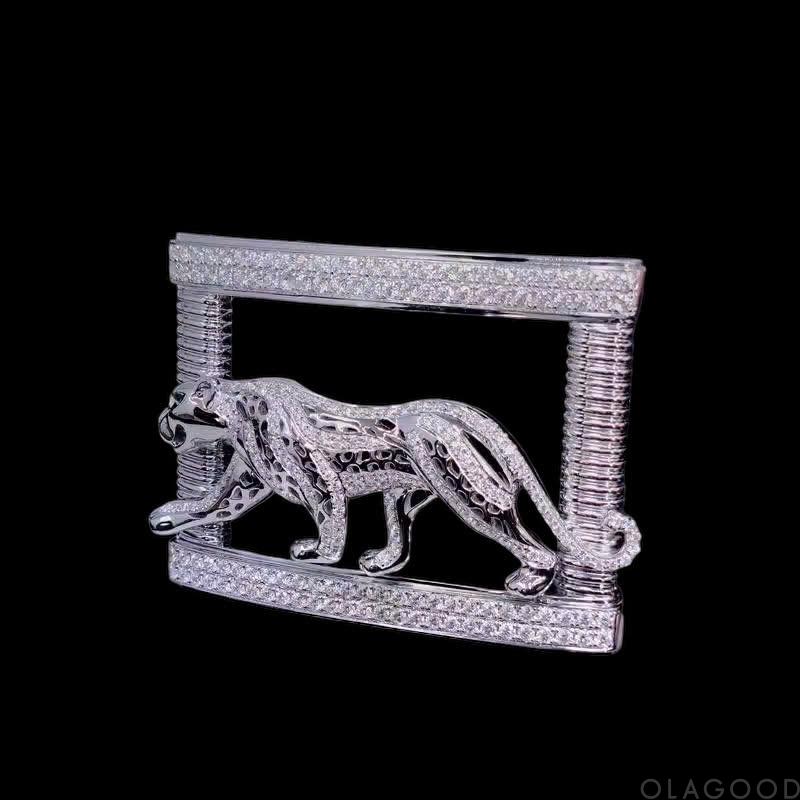 Đầu khóa thắt lưng hình con báo - Bạc ý 925 mạ vàng trắng, đính kim cương Moissanite - KB0185 - Hình ảnh 5